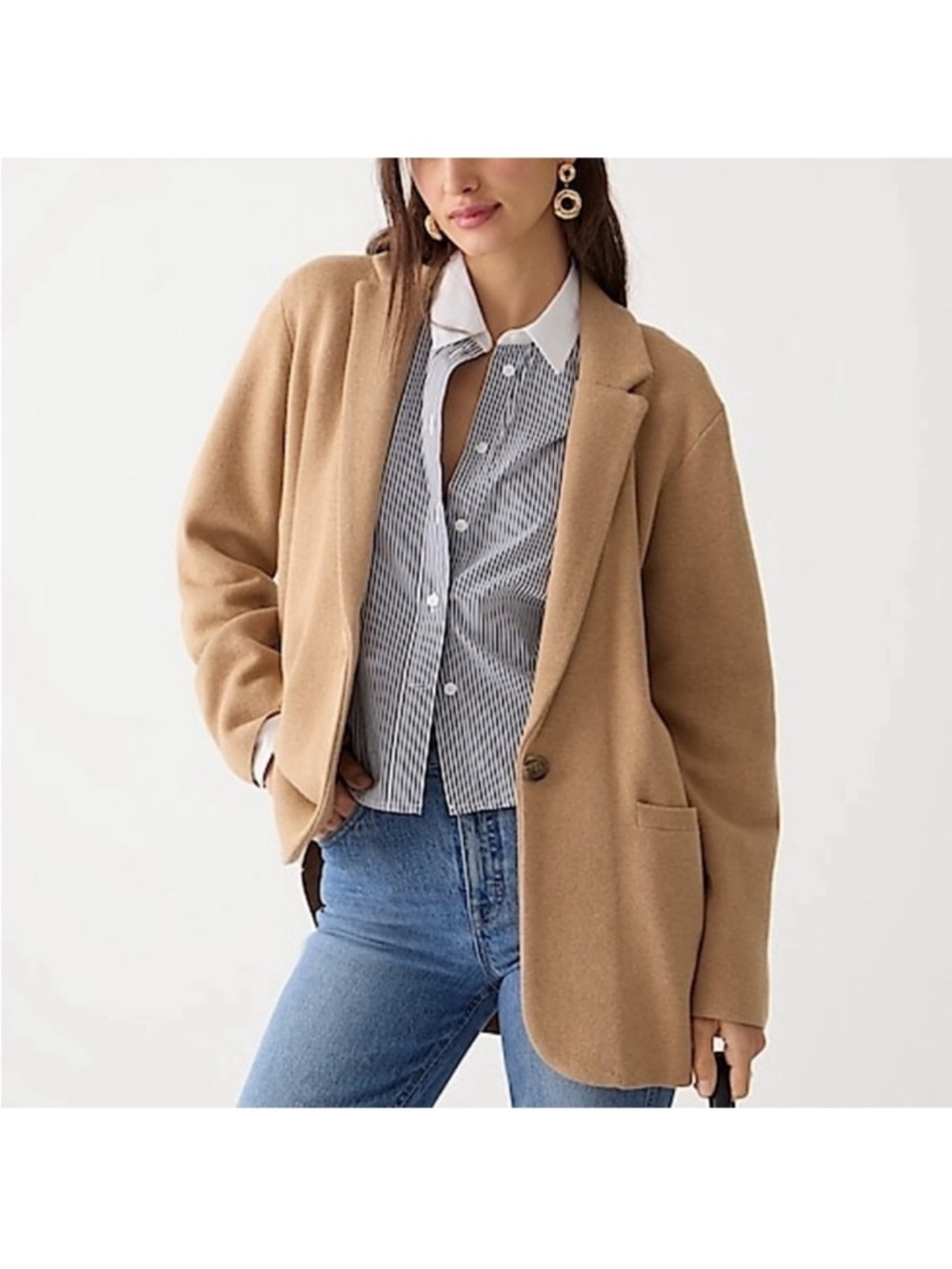 J Crew Cecile Blazer Sweater Camel Wool